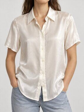 The Row Ivory 100% Cupro Short Sleeve Button Front Shirt Size 0